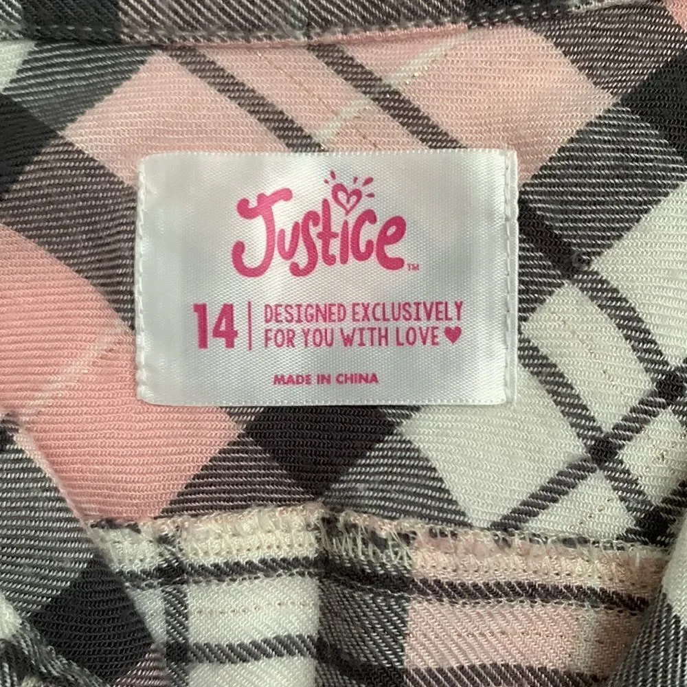 Justice Pink Gray Girls Shirt w/ Hood Size 14
